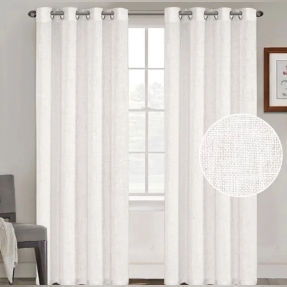 Faux Linen Curtains 96 inch Length 2 Panels Set 52X96 Taupe NEW
